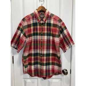 International Waters Plaid Short Sleeve Button Up Shirt Men's M M Cotton